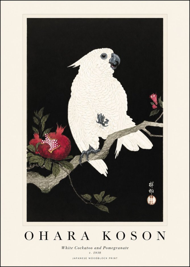 Ohara Koson White Cockatoo and Pomegranate I No1 - Affiche