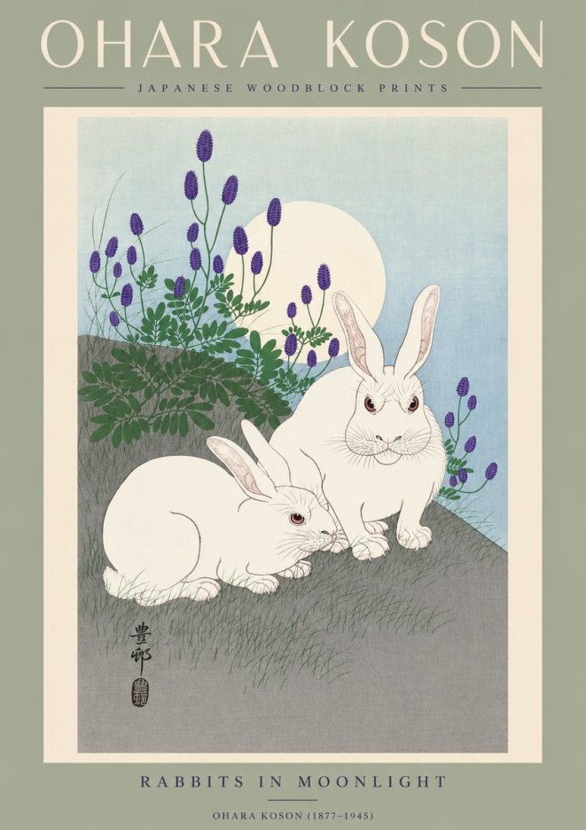 Ohara Koson Rabbits in Moonlight No2 - Affiche