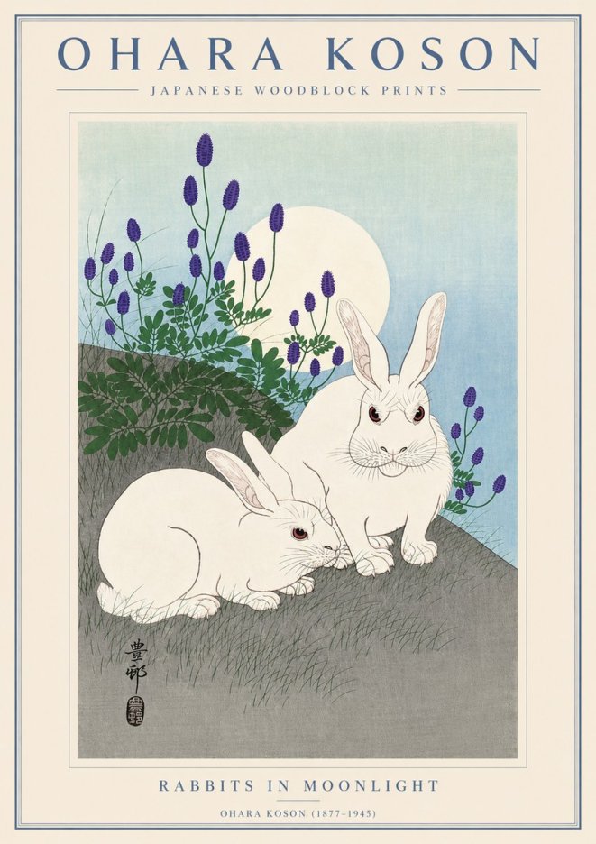 Ohara Koson Rabbits in Moonlight No4 - Affiche