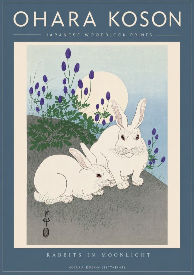 Ohara Koson Rabbits in Moonlight No5 - Affiche