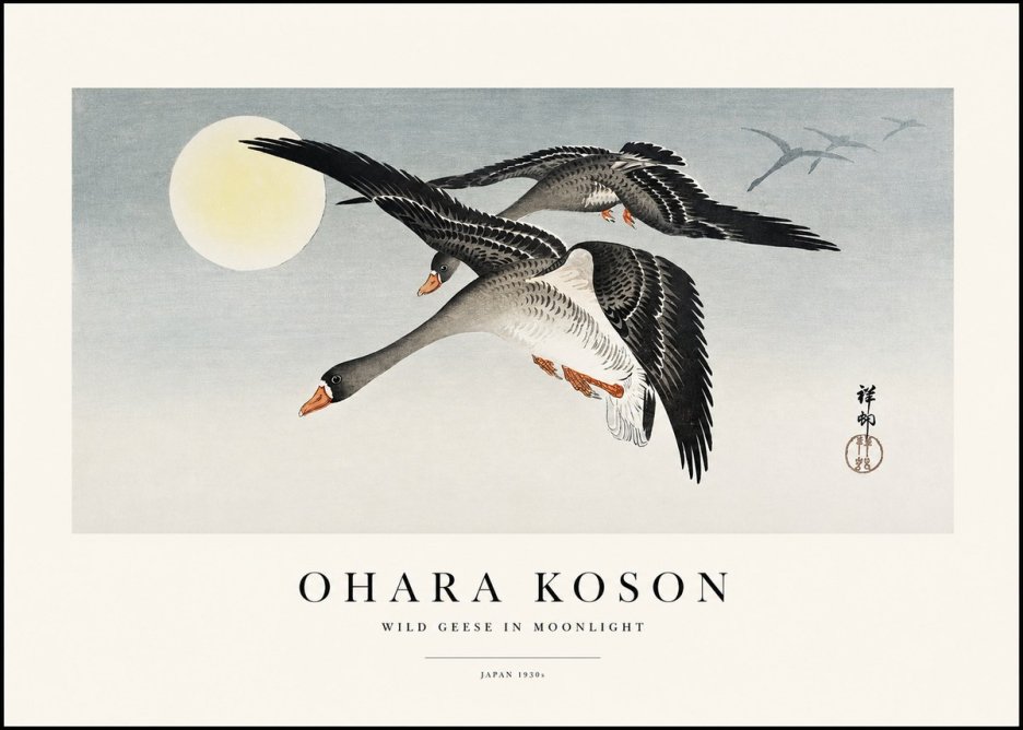 Ohara Koson Wild Geese in Moonlight III No1 - Affiche
