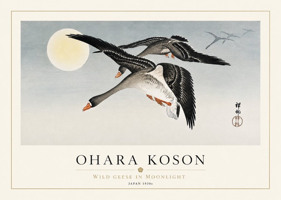 Ohara Koson Wild Geese in Moonlight III No3 - Affiche