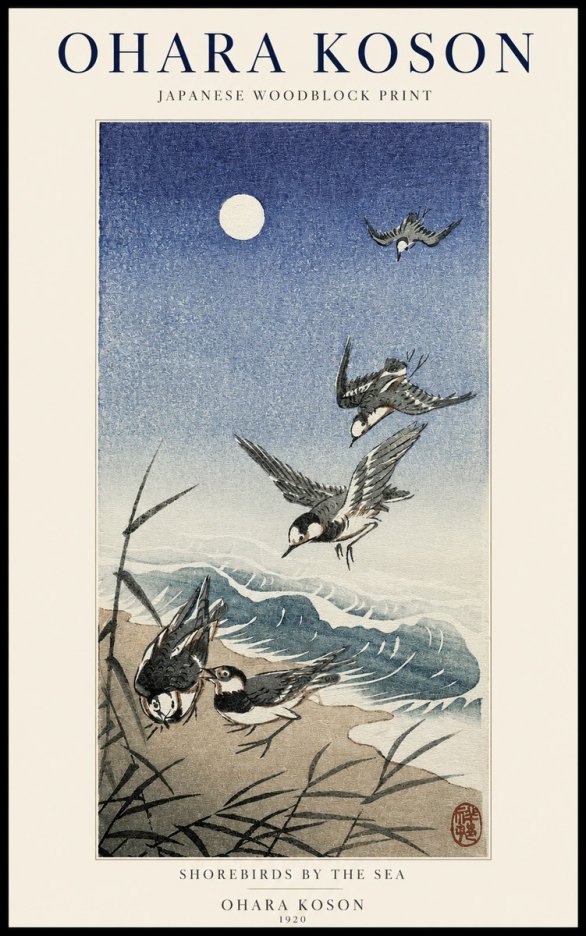 Ohara Koson Shorebirds by the Sea No1 - Affiche