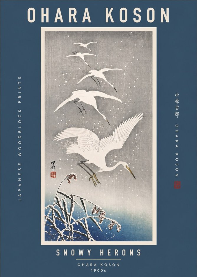 Ohara Koson Snowy Herons No2 - Affiche