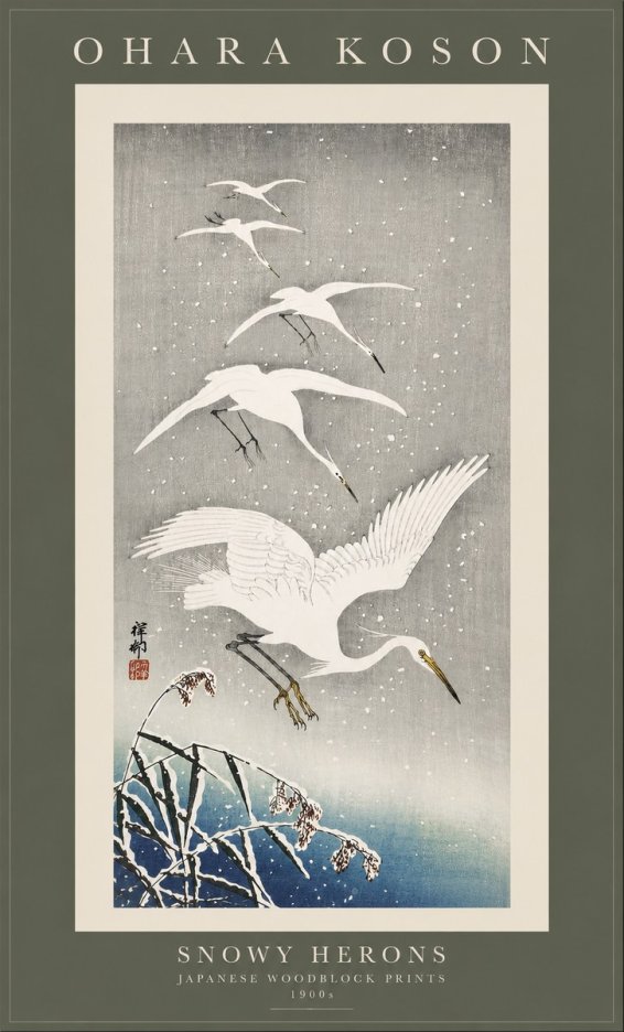 Ohara Koson Snowy Herons No3 - Affiche