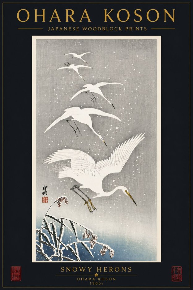 Ohara Koson Snowy Herons No6 - Affiche