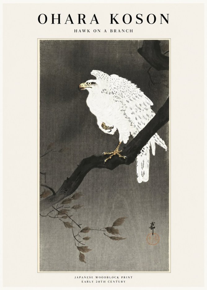 Ohara Koson Hawk on a Branch II No1 - Affiche