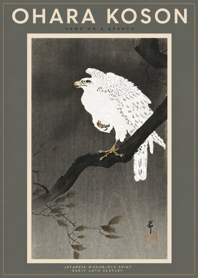 Ohara Koson Hawk on a Branch II No2 - Affiche
