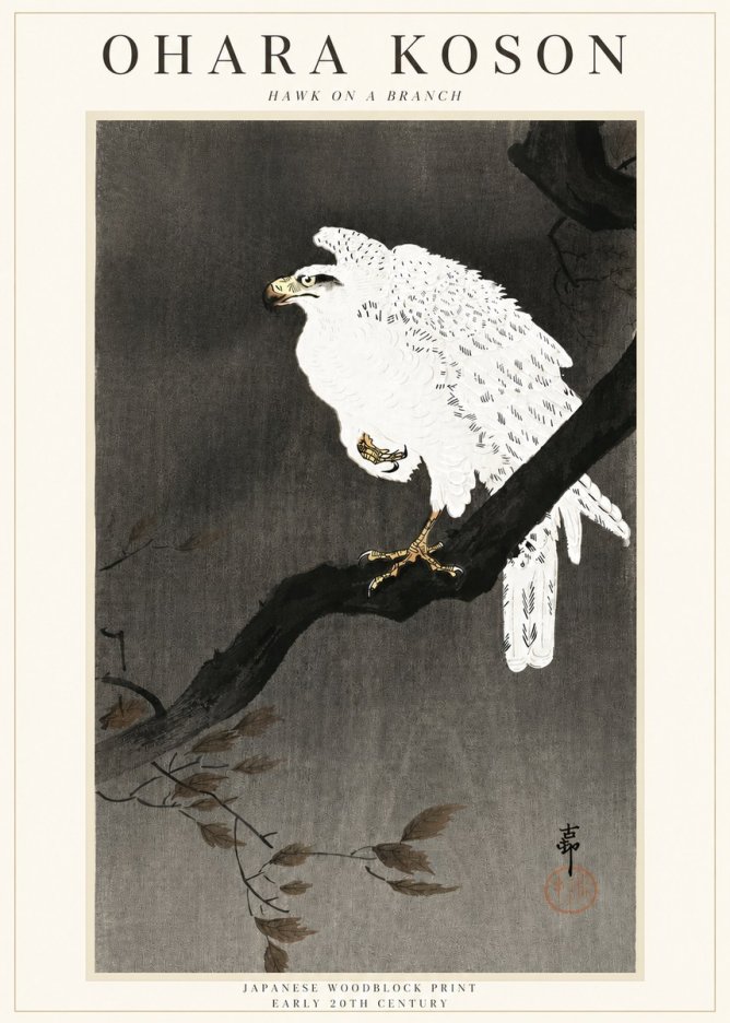 Ohara Koson Hawk on a Branch II No3 - Affiche