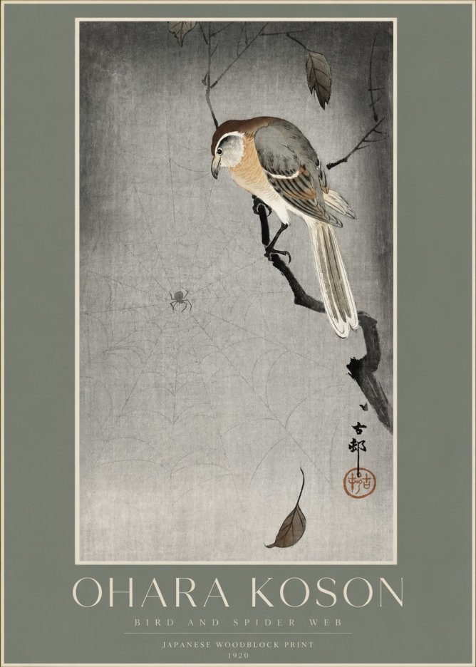 Ohara Koson Bird and Spider Web II No2 - Affiche