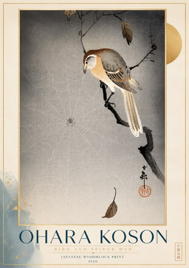 Ohara Koson Bird and Spider Web II No4 - Affiche