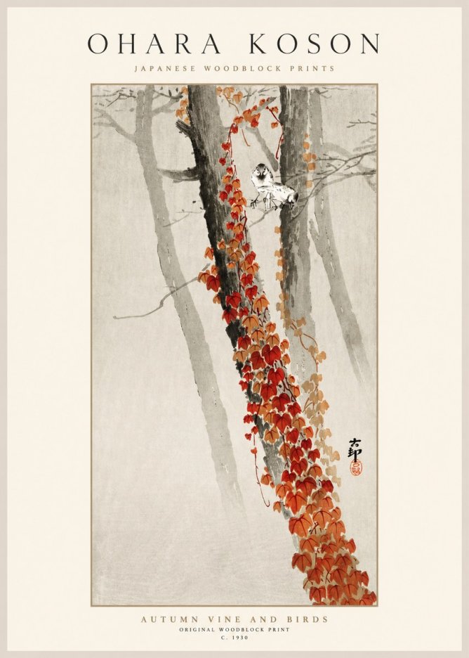 Ohara Koson Autumn Vine and Birds No1 - Affiche
