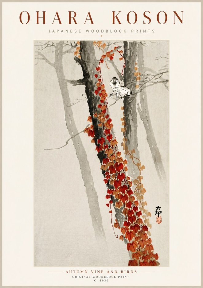 Ohara Koson Autumn Vine and Birds No5 - Affiche
