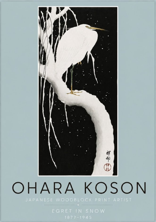 Ohara Koson Egret in Snow No2 - Affiche