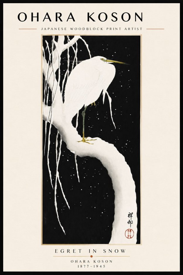 Ohara Koson Egret in Snow No3 - Affiche