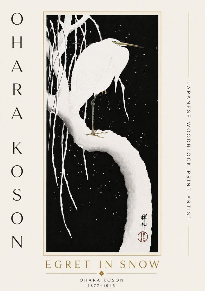 Ohara Koson Egret in Snow No5 - Affiche