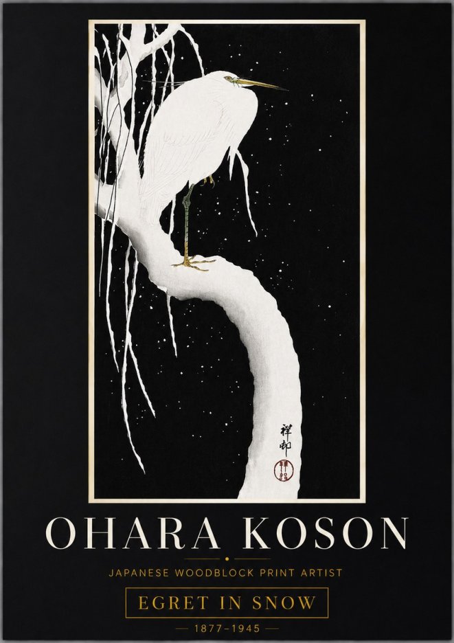 Ohara Koson Egret in Snow No6 - Affiche