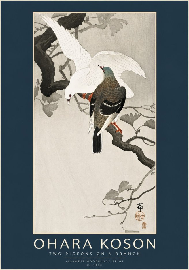 Ohara Koson Two Pigeons on a Branch No3 - Affiche