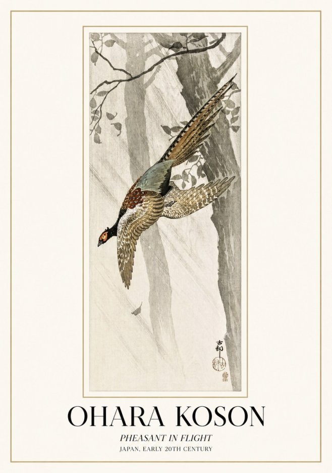 Ohara Koson Pheasant in Flight No1 - Affiche