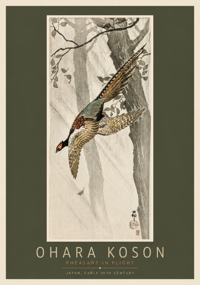 Ohara Koson Pheasant in Flight No2 - Affiche