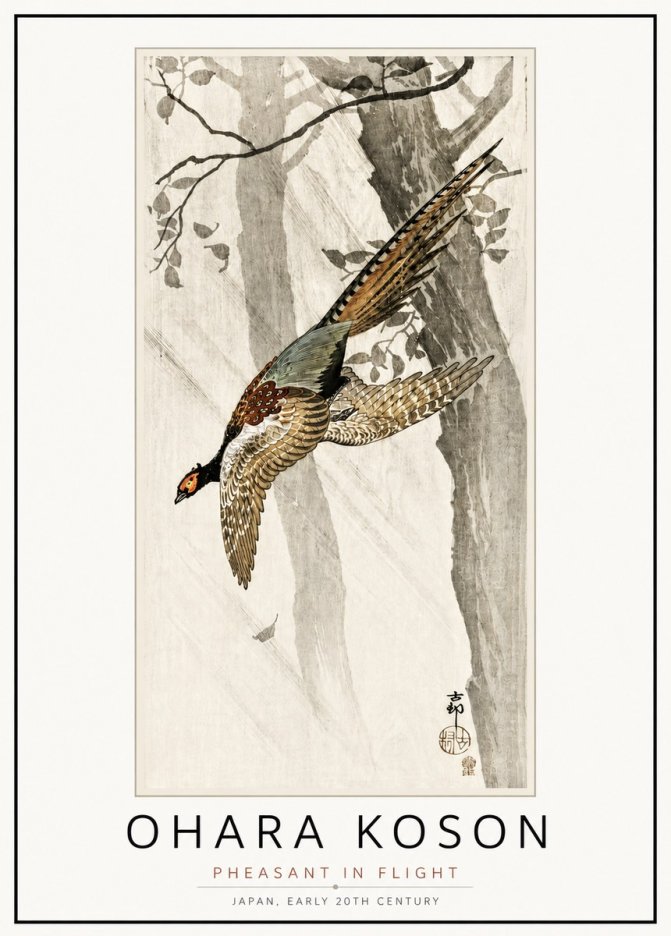 Ohara Koson Pheasant in Flight No4 - Affiche