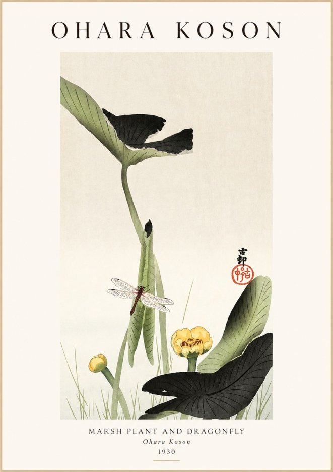 Ohara Koson Marsh Plant and Dragonfly No1 - Affiche