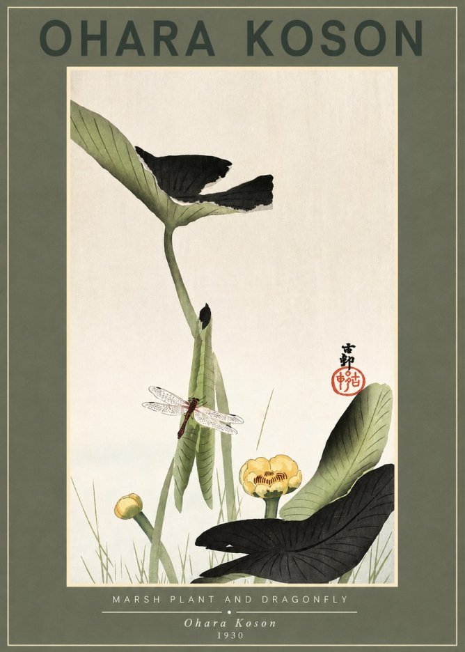 Ohara Koson Marsh Plant and Dragonfly No2 - Affiche