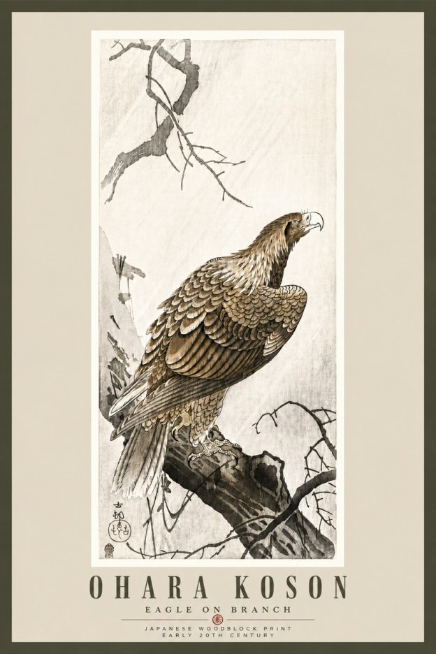 Ohara Koson Eagle on Branch No5 - Affiche