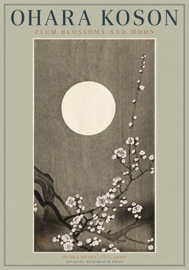 Ohara Koson Plum Blossoms and Moon No3 - Affiche