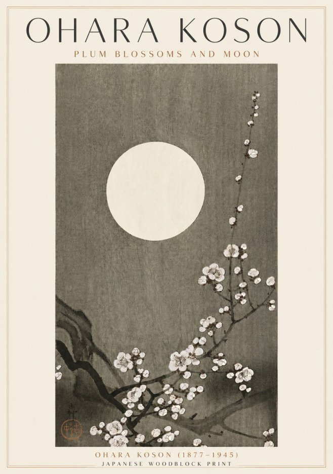 Ohara Koson Plum Blossoms and Moon No4 - Affiche