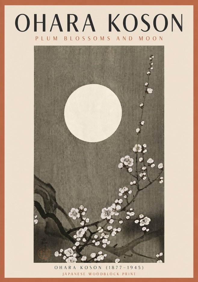 Ohara Koson Plum Blossoms and Moon No5 - Affiche