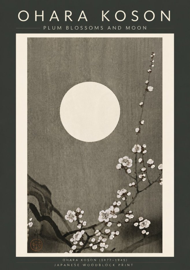 Ohara Koson Plum Blossoms and Moon No6 - Affiche