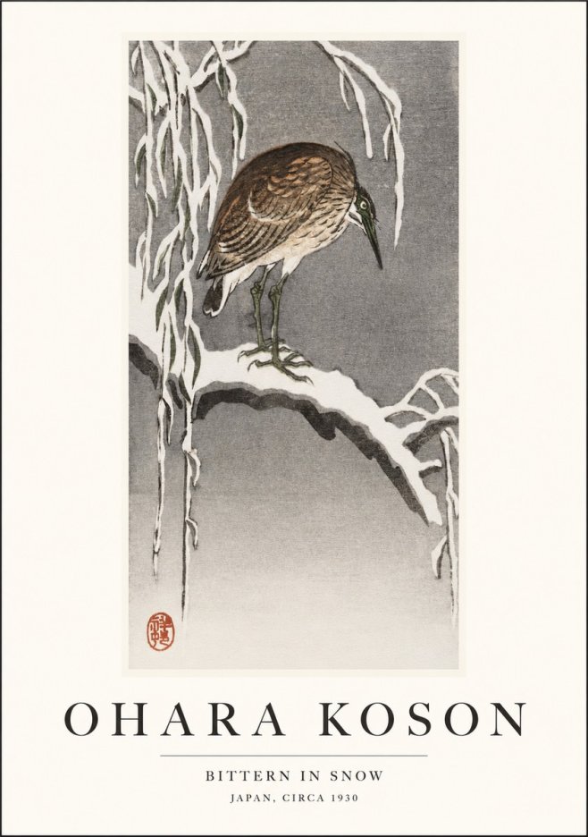 Ohara Koson Bittern in Snow No1 - Affiche