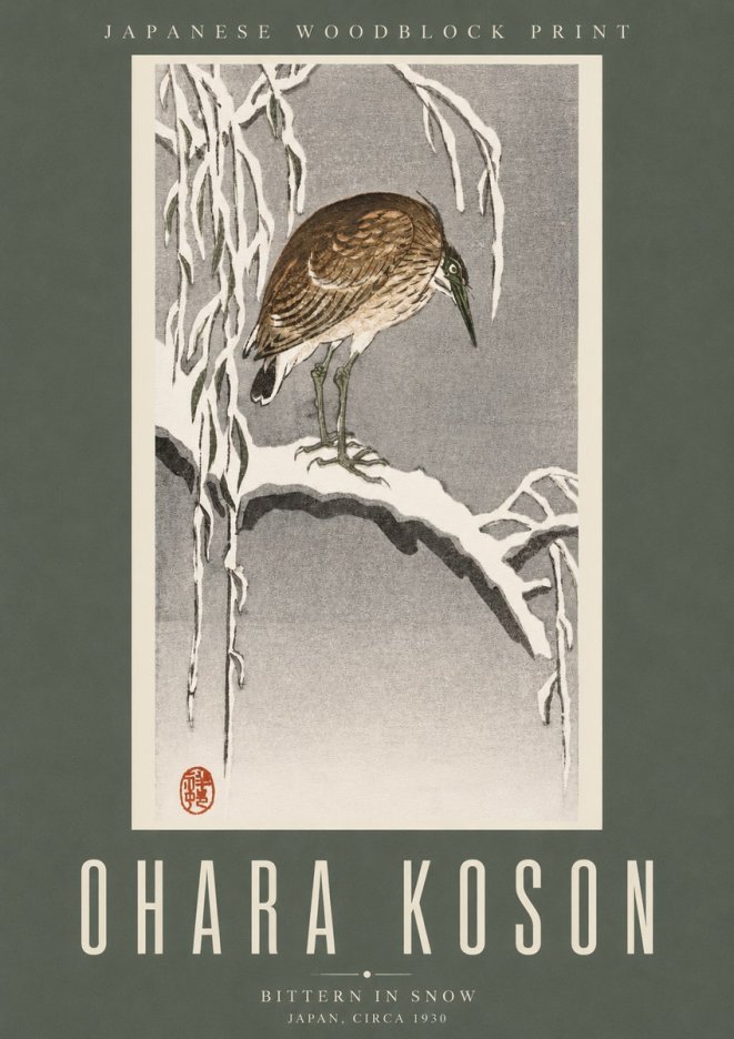 Ohara Koson Bittern in Snow No2 - Affiche