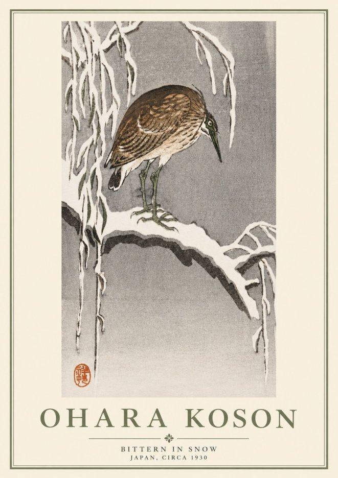 Ohara Koson Bittern in Snow No5 - Affiche