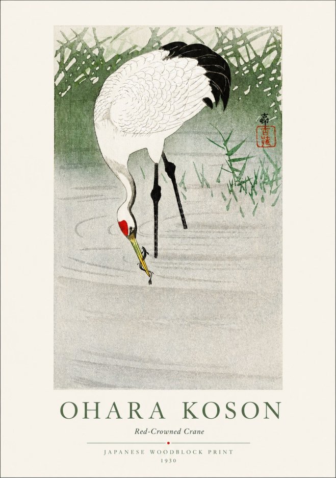 Ohara Koson Red-crowned Crane No1 - Affiche