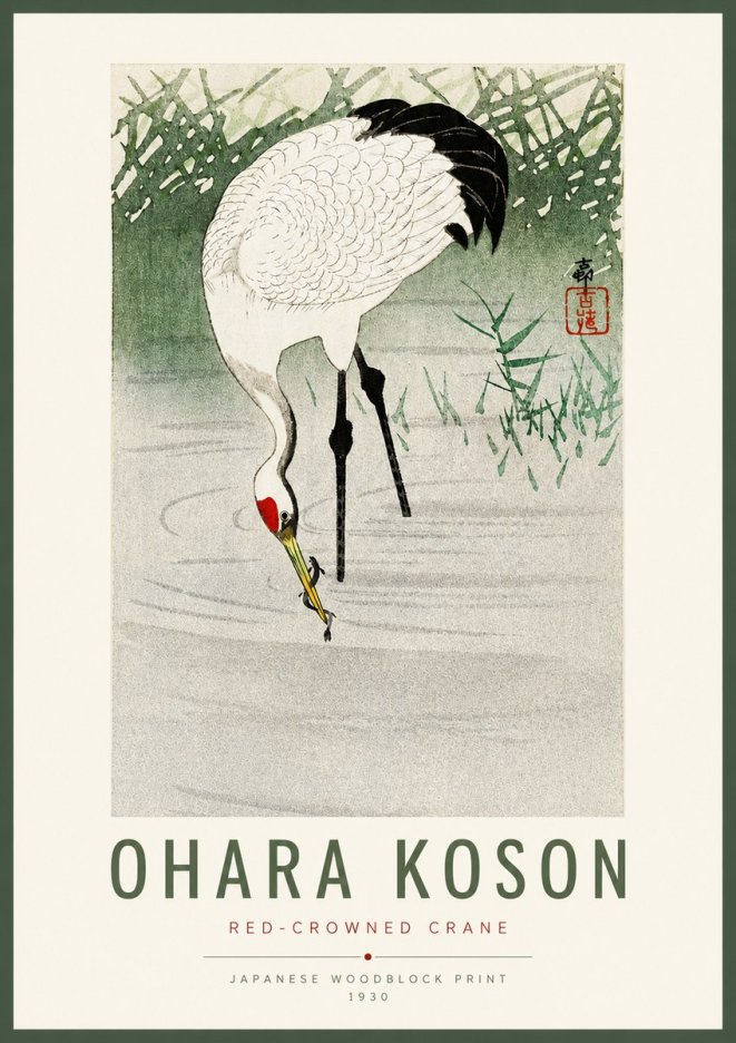 Ohara Koson Red-crowned Crane No2 - Affiche