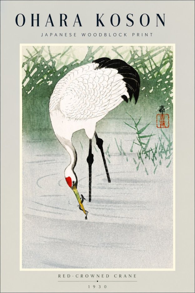 Ohara Koson Red-crowned Crane No3 - Affiche