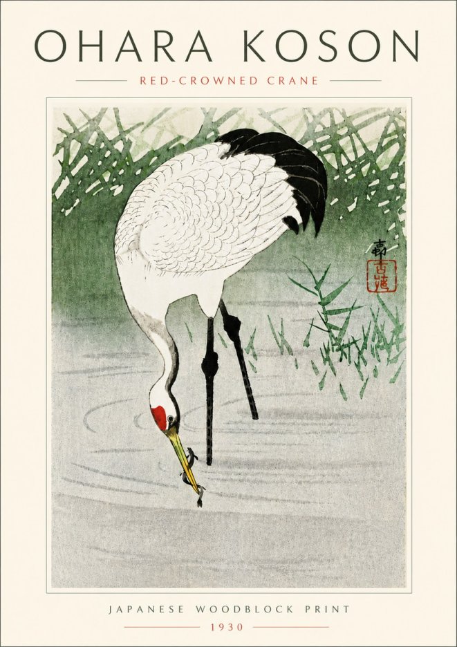 Ohara Koson Red-crowned Crane No6 - Affiche