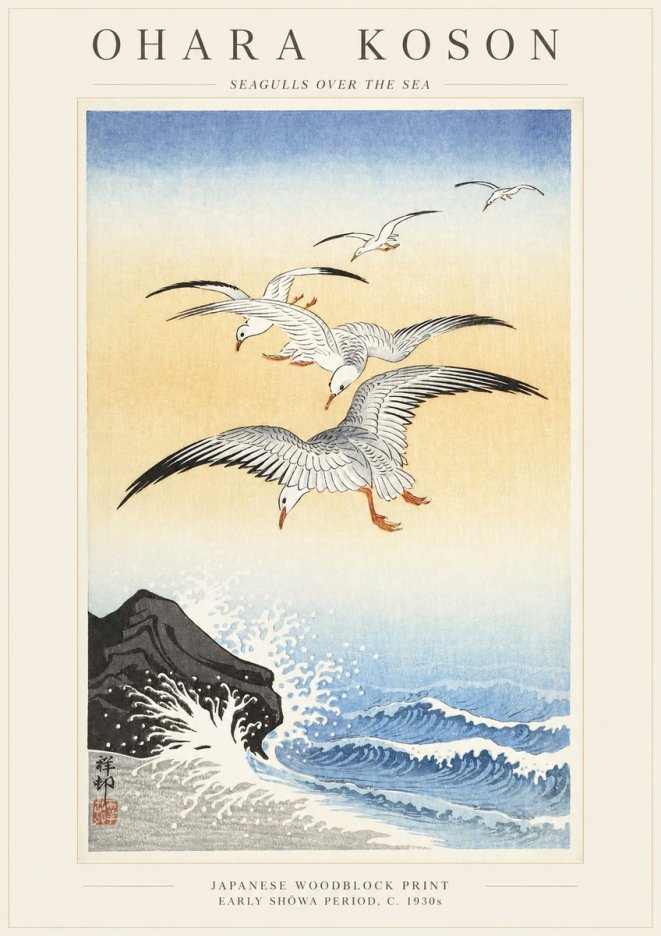 Ohara Koson Seagulls over the Sea No1 - Affiche