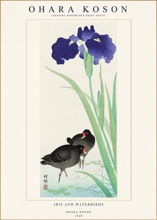 Ohara Koson Iris and Waterbirds No1 - Affiche