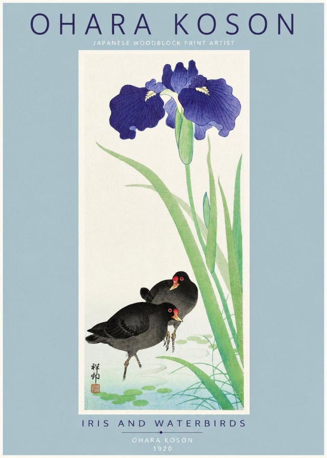 Ohara Koson Iris and Waterbirds No2 - Affiche