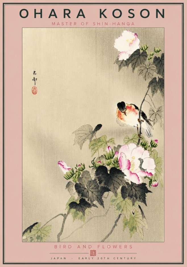 Ohara Koson Bird and Flowers No4 - Affiche