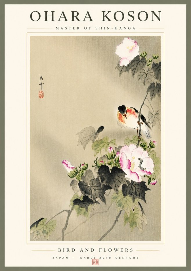Ohara Koson Bird and Flowers No5 - Affiche