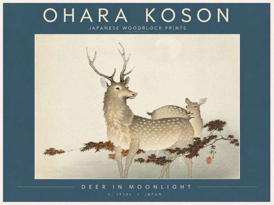 Ohara Koson Deer in Moonlight No2 - Affiche