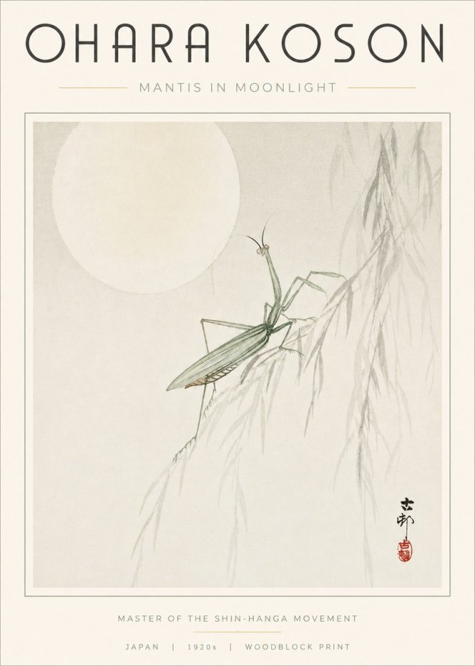 Ohara Koson Mantis in Moonlight No3 - Affiche
