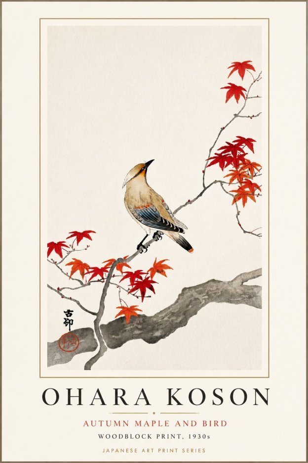 Ohara Koson Autumn Maple and Bird No3 - Affiche