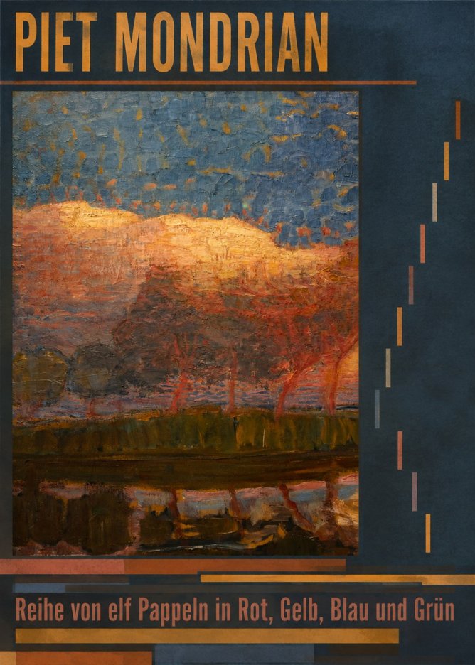 Piet Mondrian Reihe Von Elf Pappeln in Rot, Gelb, Blau Und Grün No6 - Affiche