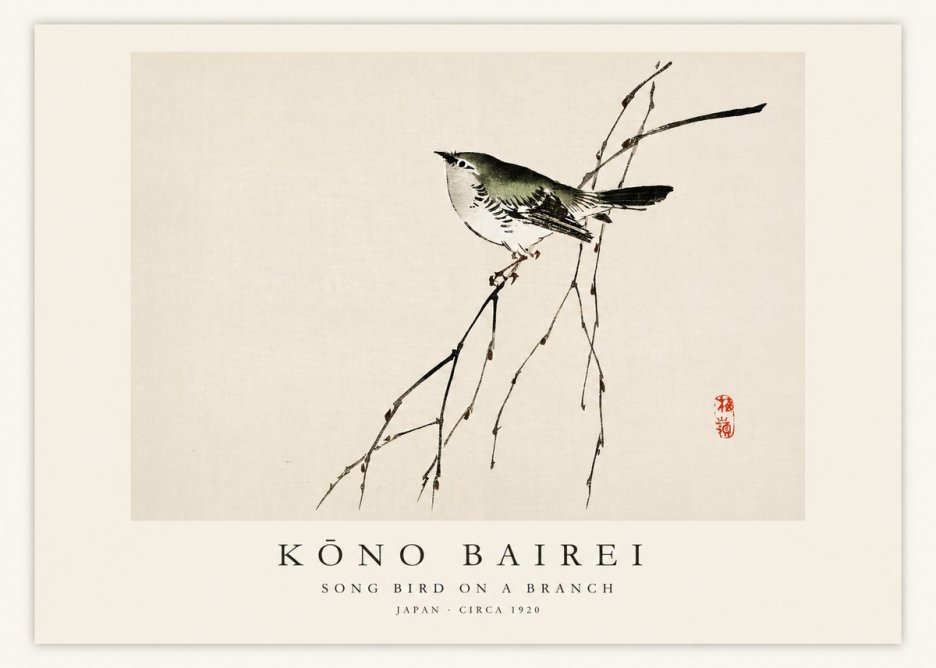 Kōno Bairei Song Bird on a Branch No1 - Affiche