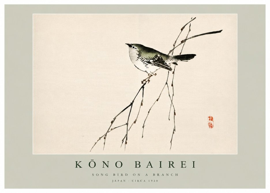 Kōno Bairei Song Bird on a Branch No3 - Affiche